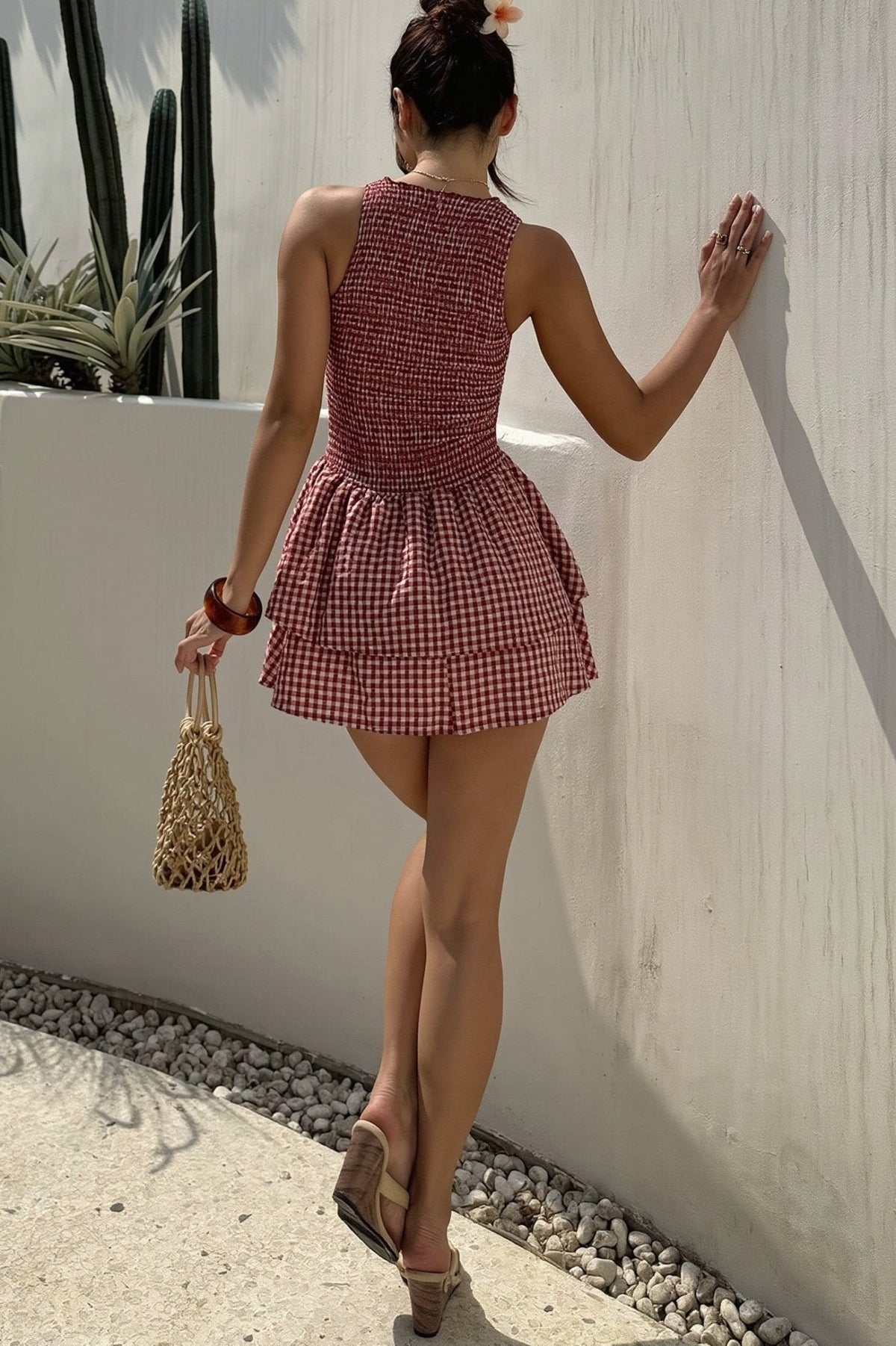 Hazel Mini-Kleid mit Karomuster und Smok-Details