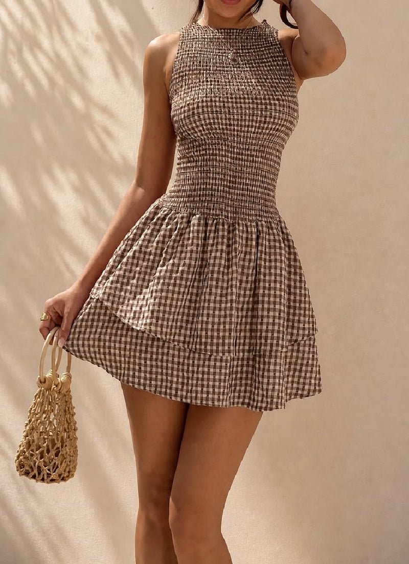 Hazel Mini-Kleid mit Karomuster und Smok-Details