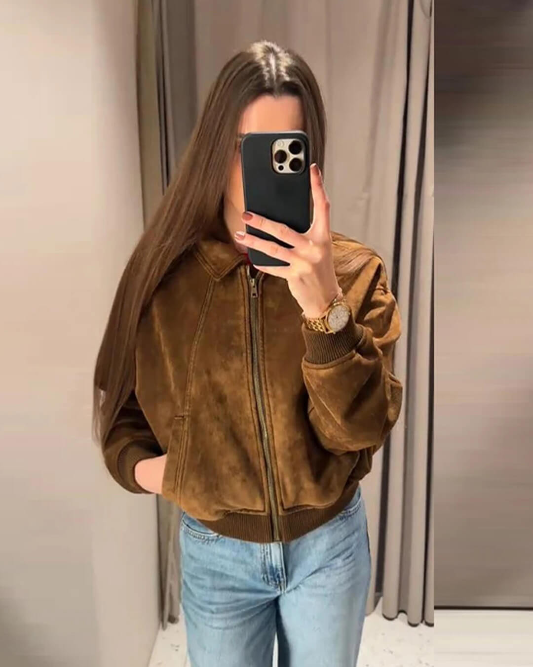 Heather Jacke aus Velourslederimitat