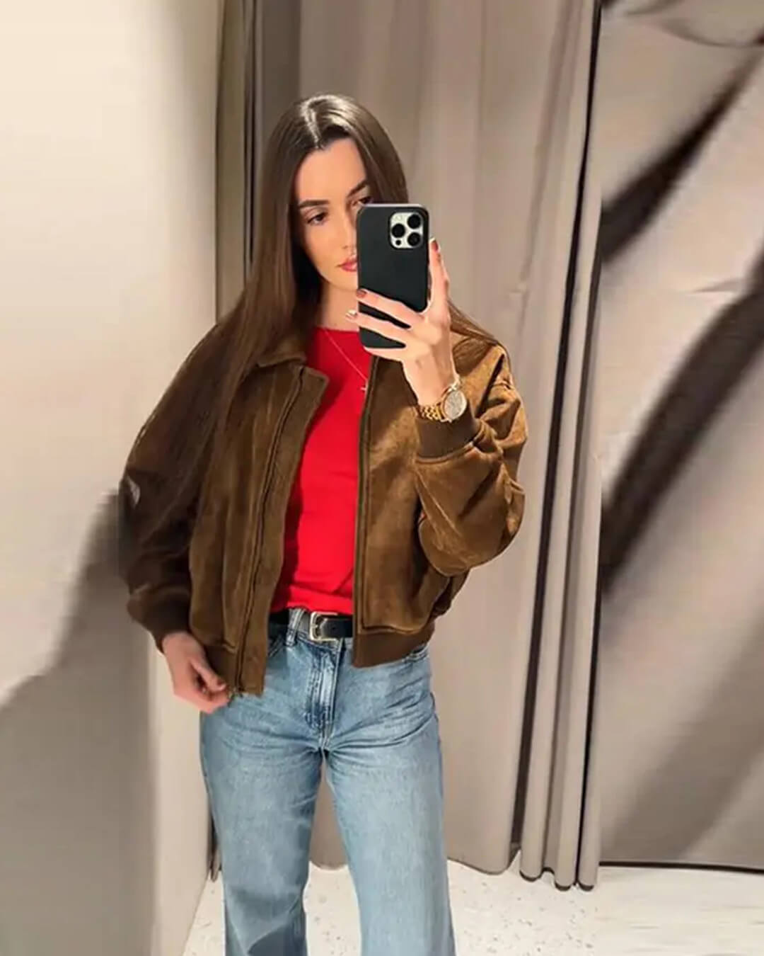 Heather Jacke aus Velourslederimitat
