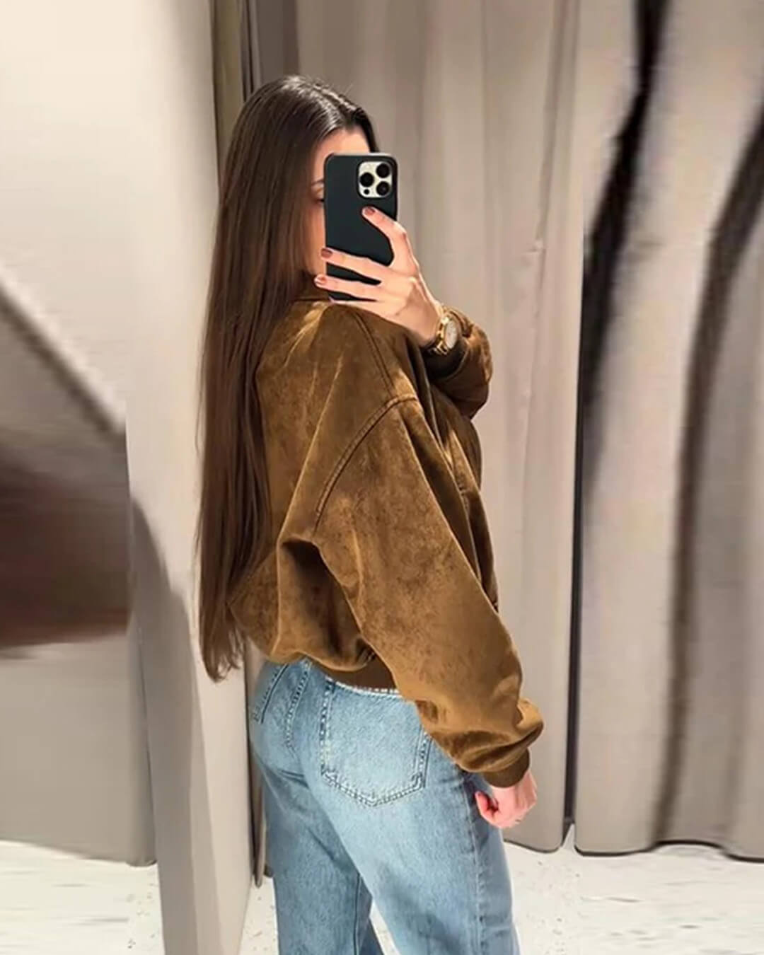 Heather Jacke aus Velourslederimitat