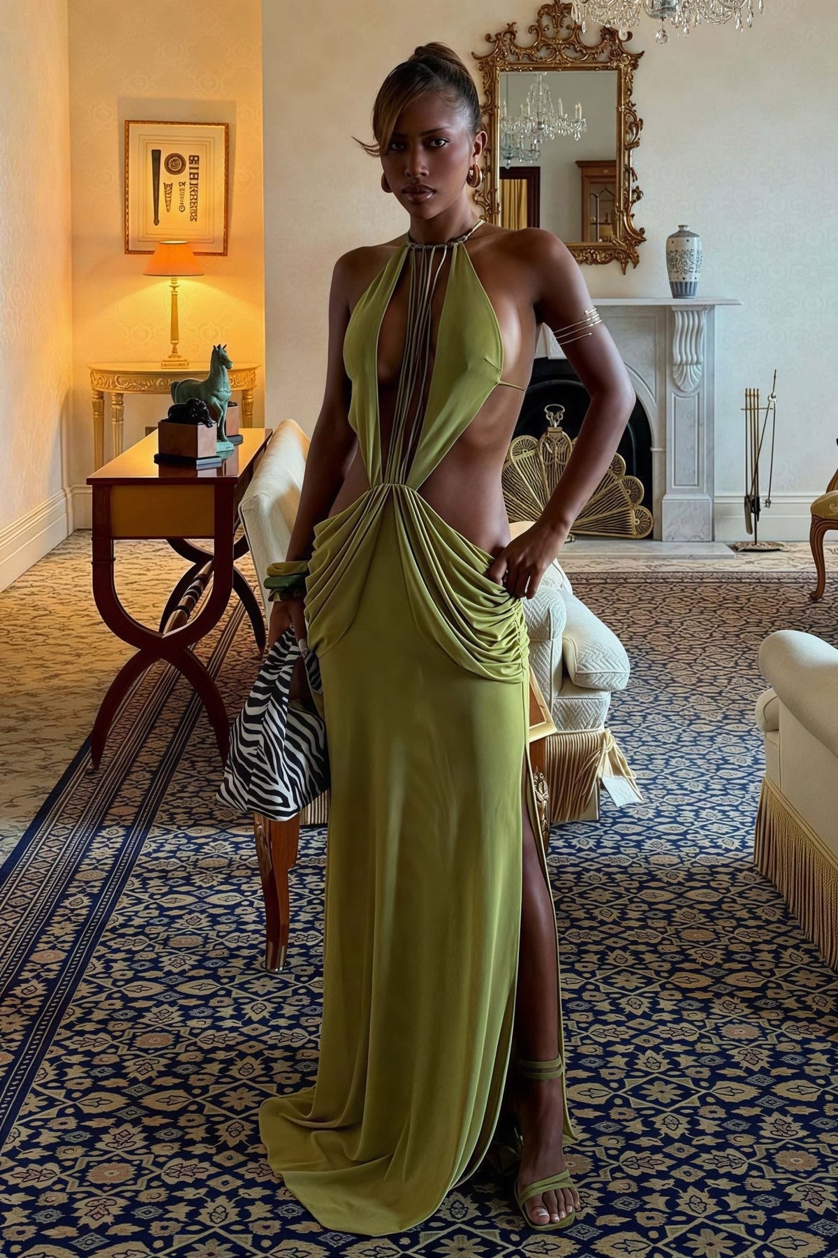 Hillary mit Perlen verziertes Neckholder-Maxikleid