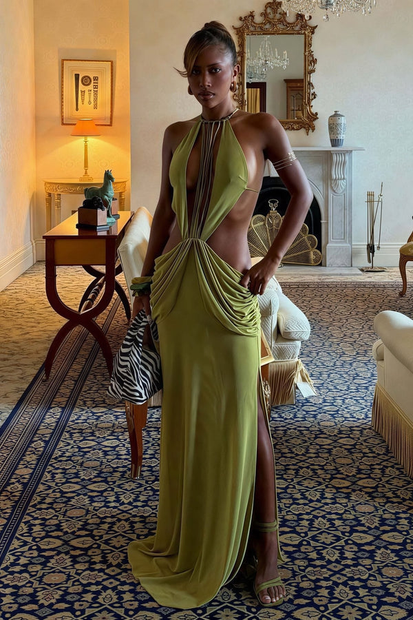Hillary mit Perlen verziertes Neckholder-Maxikleid