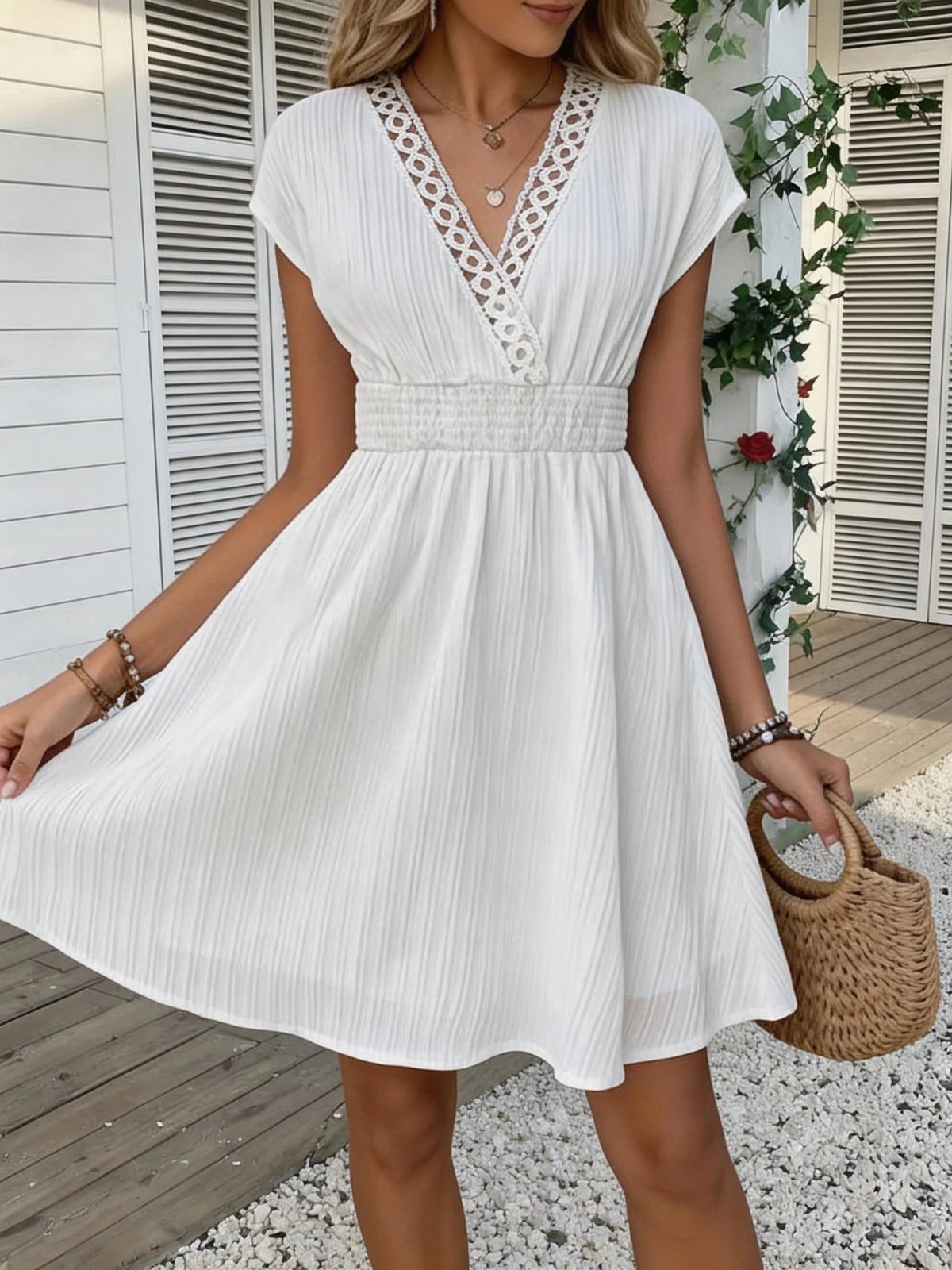 Ilaria French Lace V-Neck Fitted Dress