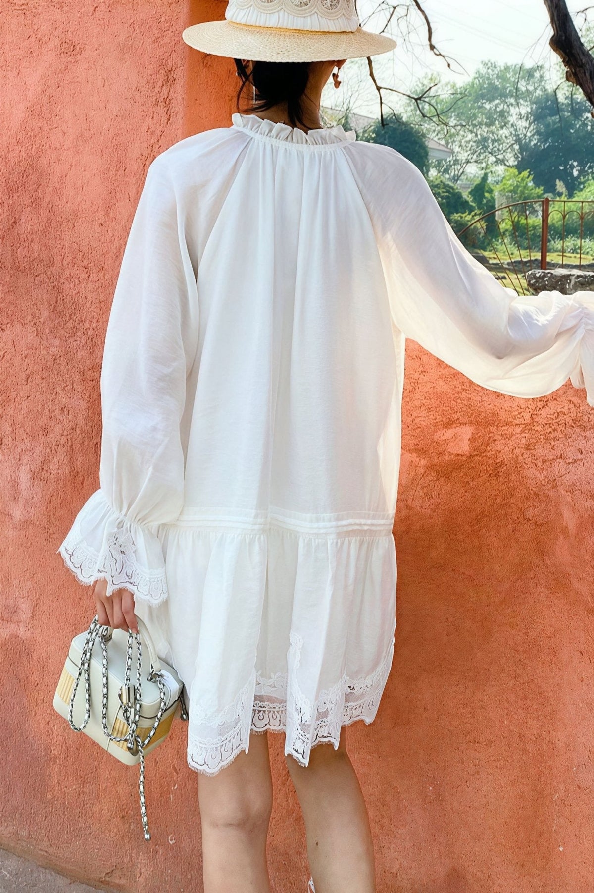 Imara Midikleid aus Leinen mit Spitzen-Patchwork