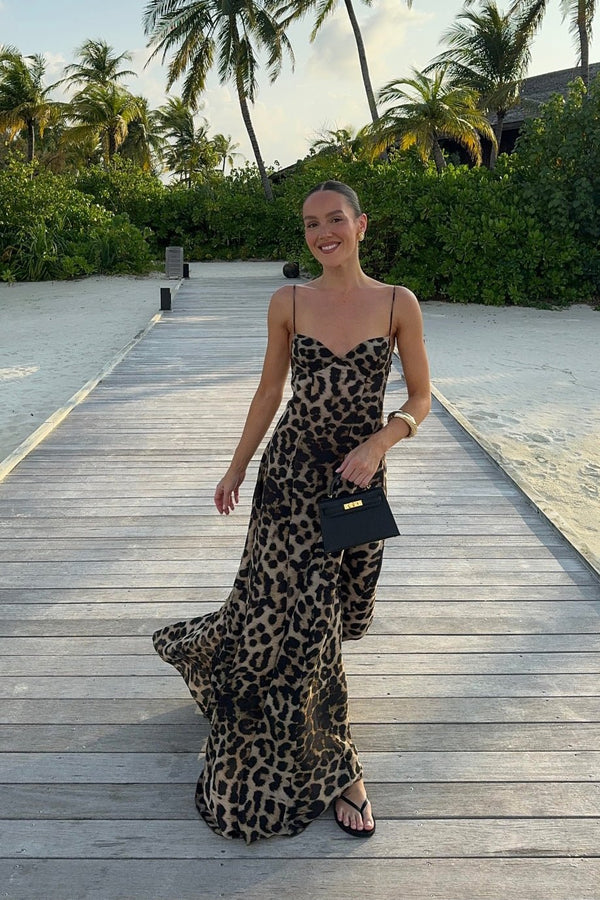 Imogen Leopard Print Spaghetti Strap Maxi Dress
