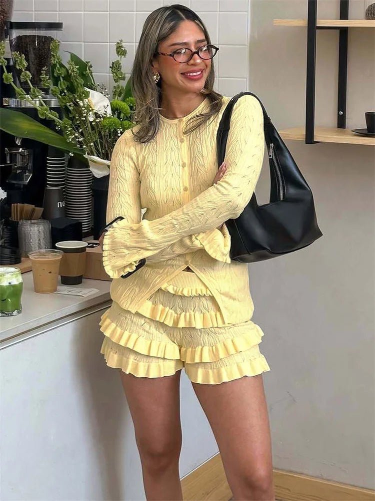Isabel Strick-Shorts-Set mit Rüschen