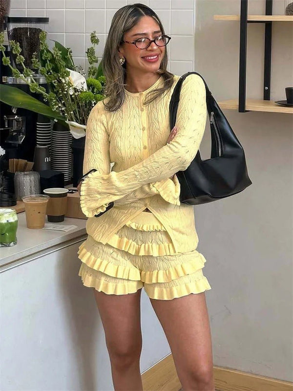 Isabel Strick-Shorts-Set mit Rüschen