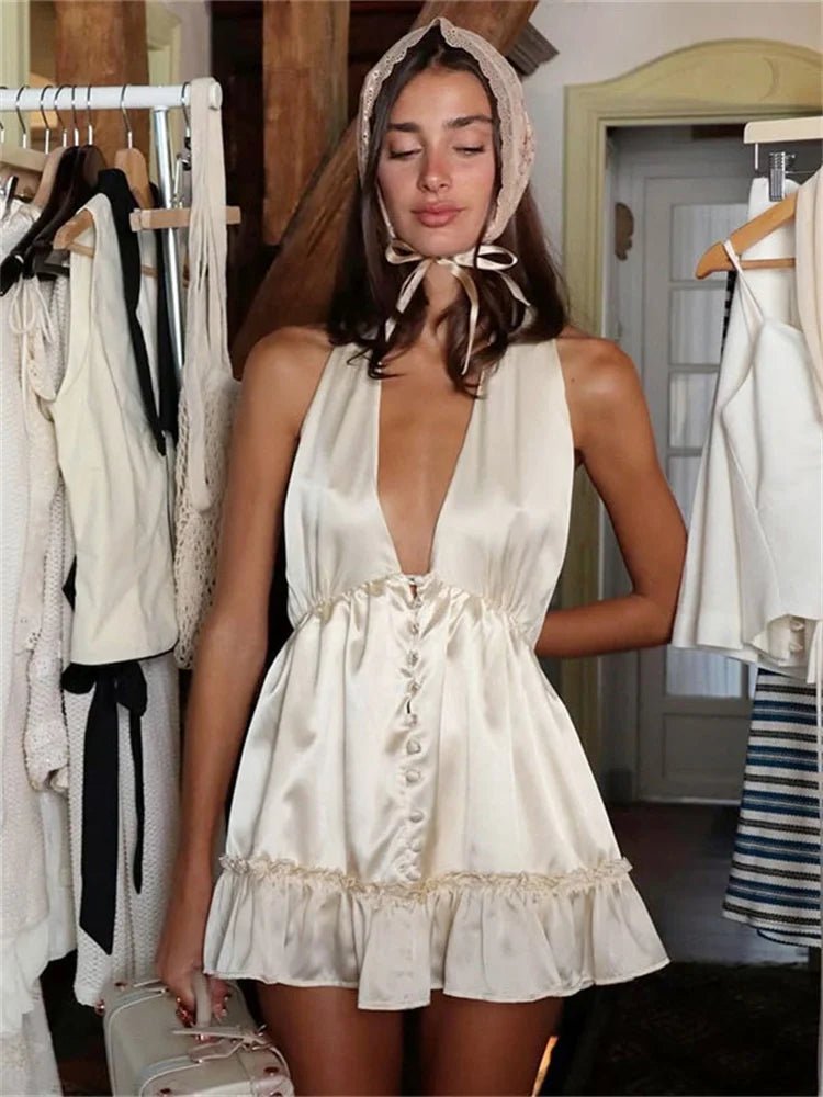 Isabel Satin-Minikleid mit V-Ausschnitt