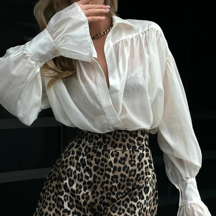 Isabella Oversized Ribbon-Tie Puff Sleeve Shirt