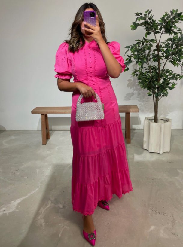 Isabelle Midi-Kleid aus Lochspitze mit Puffärmeln