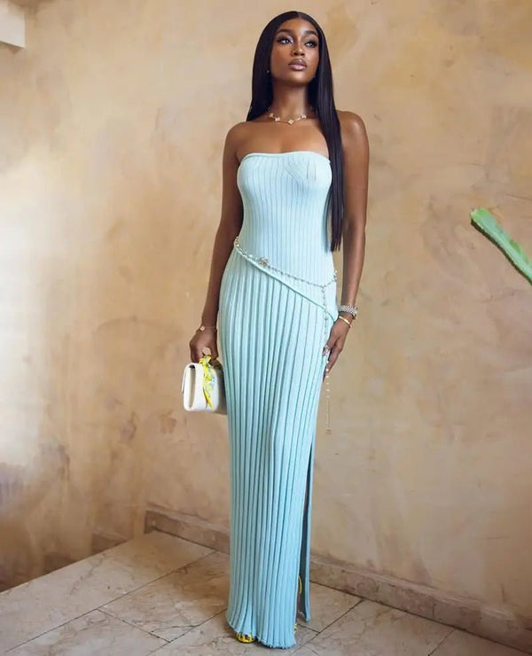 Isadora Strapless Side-Slit Knit Maxi Dress