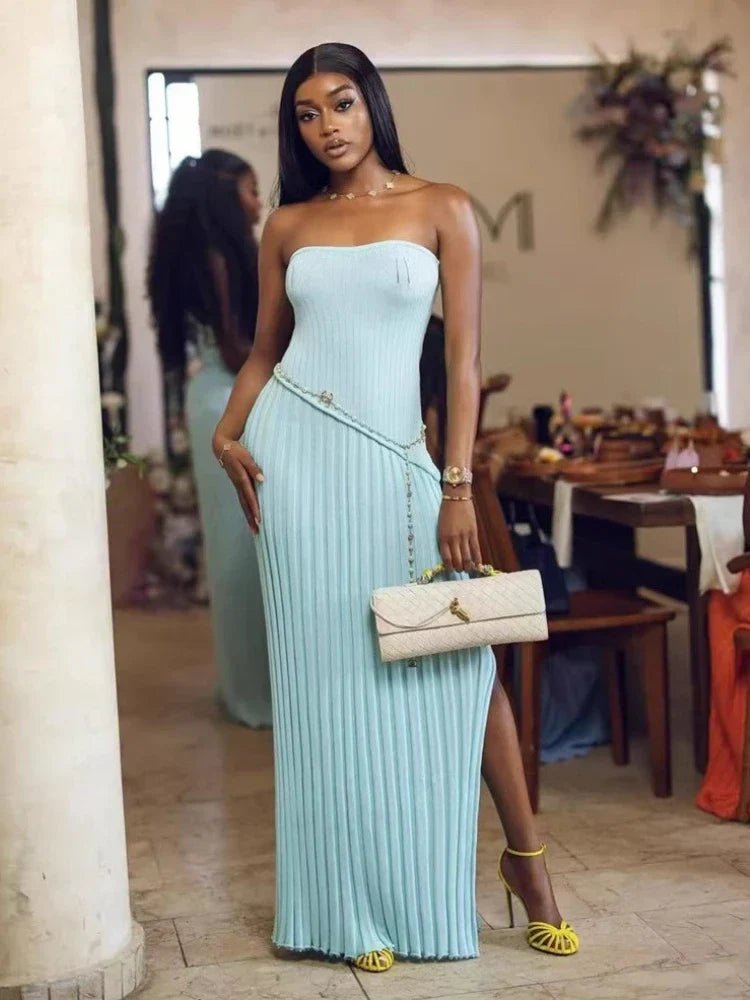 Isadora Strapless Side-Slit Knit Maxi Dress