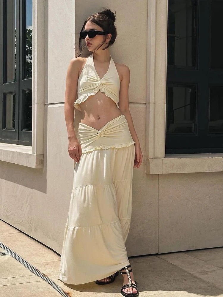 Jane Set aus Neckholder-Crop-Top und plissiertem Rock