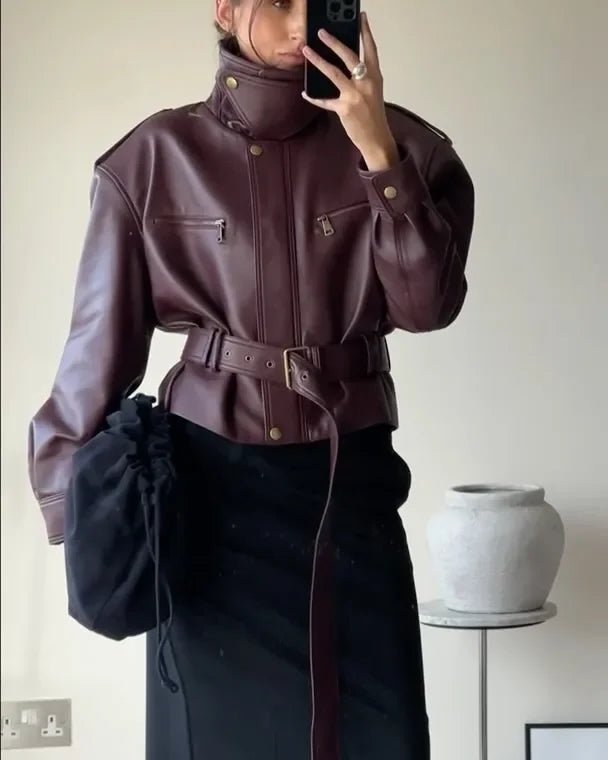 Jaqueline Kunstlederjacke mit Gürtel
