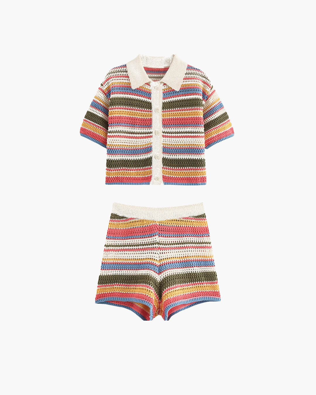 Jasmin Set aus gehäkeltem Crop-Pullover und Shorts