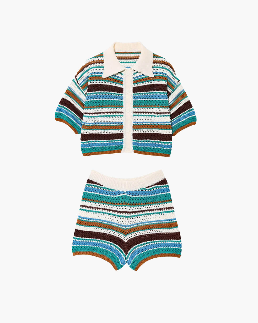 Jasmin Set aus gehäkeltem Crop-Pullover und Shorts