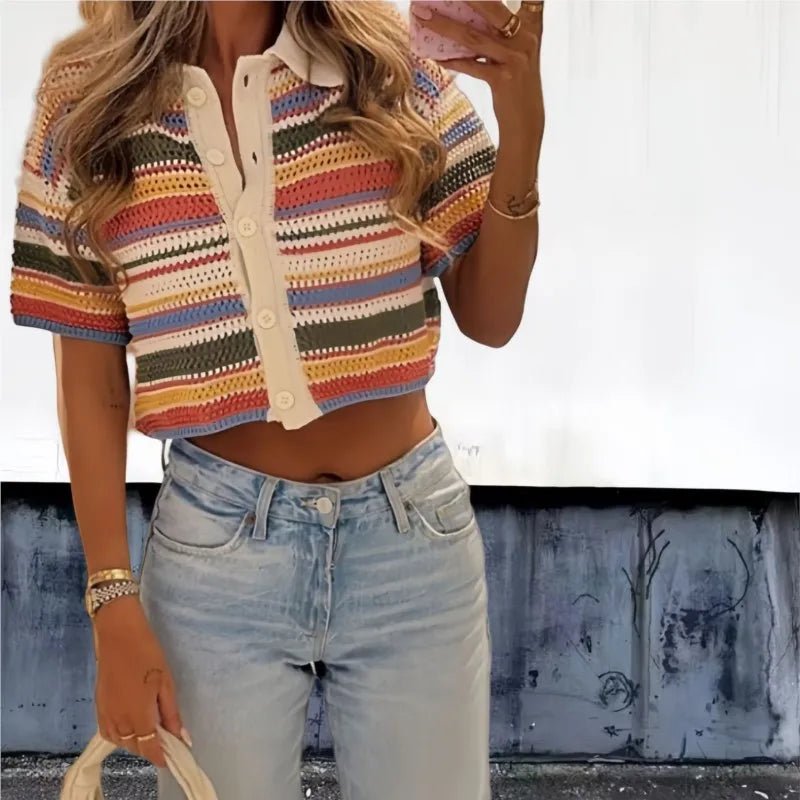 Jasmin Set aus gehäkeltem Crop-Pullover und Shorts
