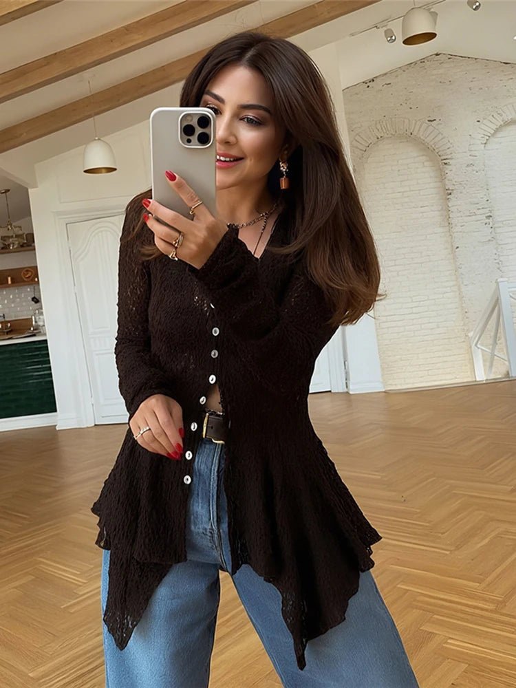 Transparenter Jacquard-Cardigan „Jenna“ mit Haifischsaum