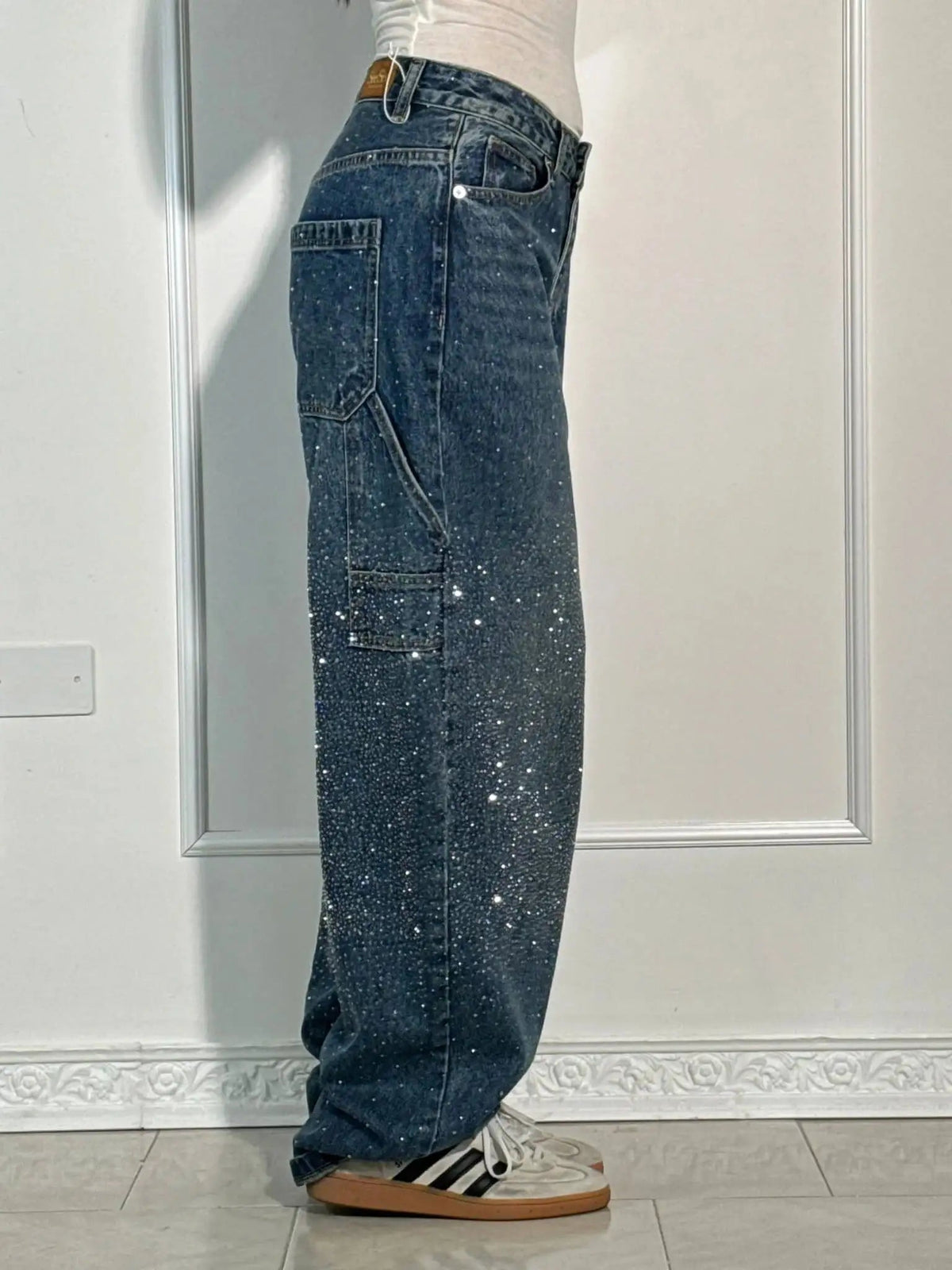 Jeremy Funkelnde Baggy-Cargo-Jeans