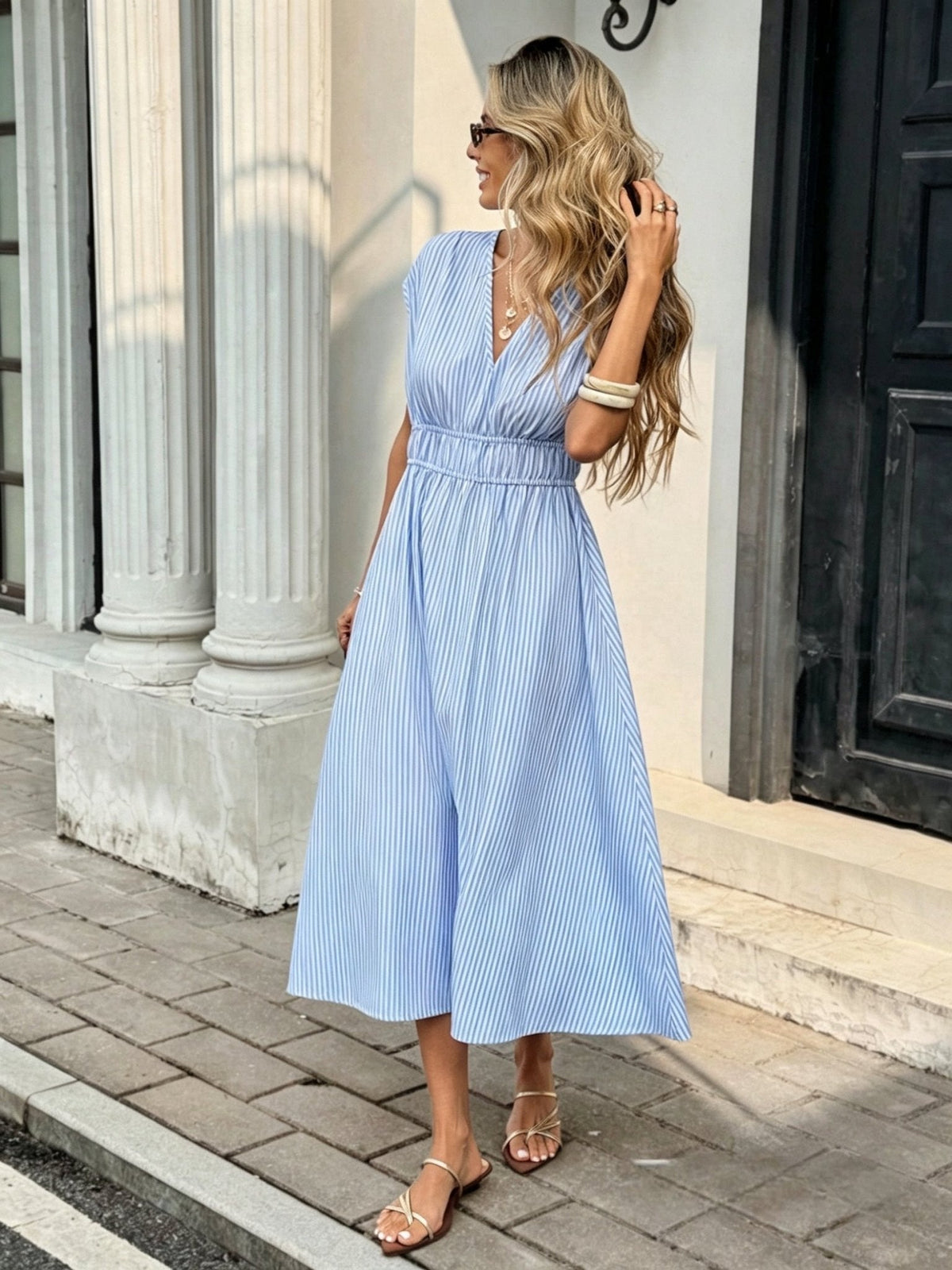 Jessica gestreiftes Empire-Maxikleid