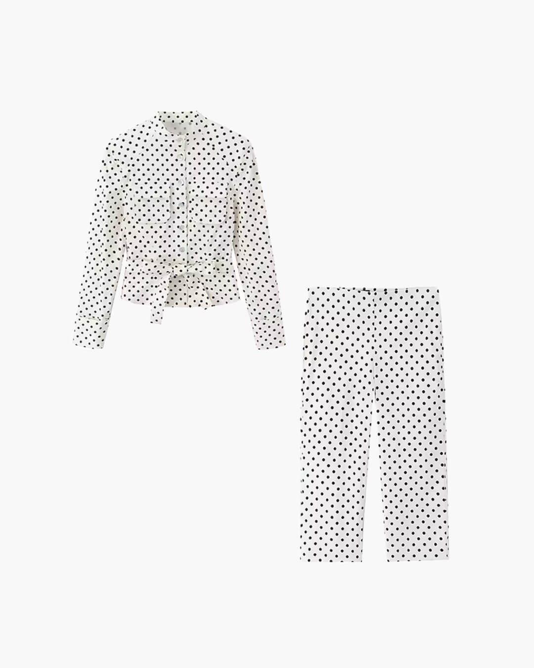 Jia zweiteiliges Set aus gepunkteter Hose und Oberteil mit hoher Taille