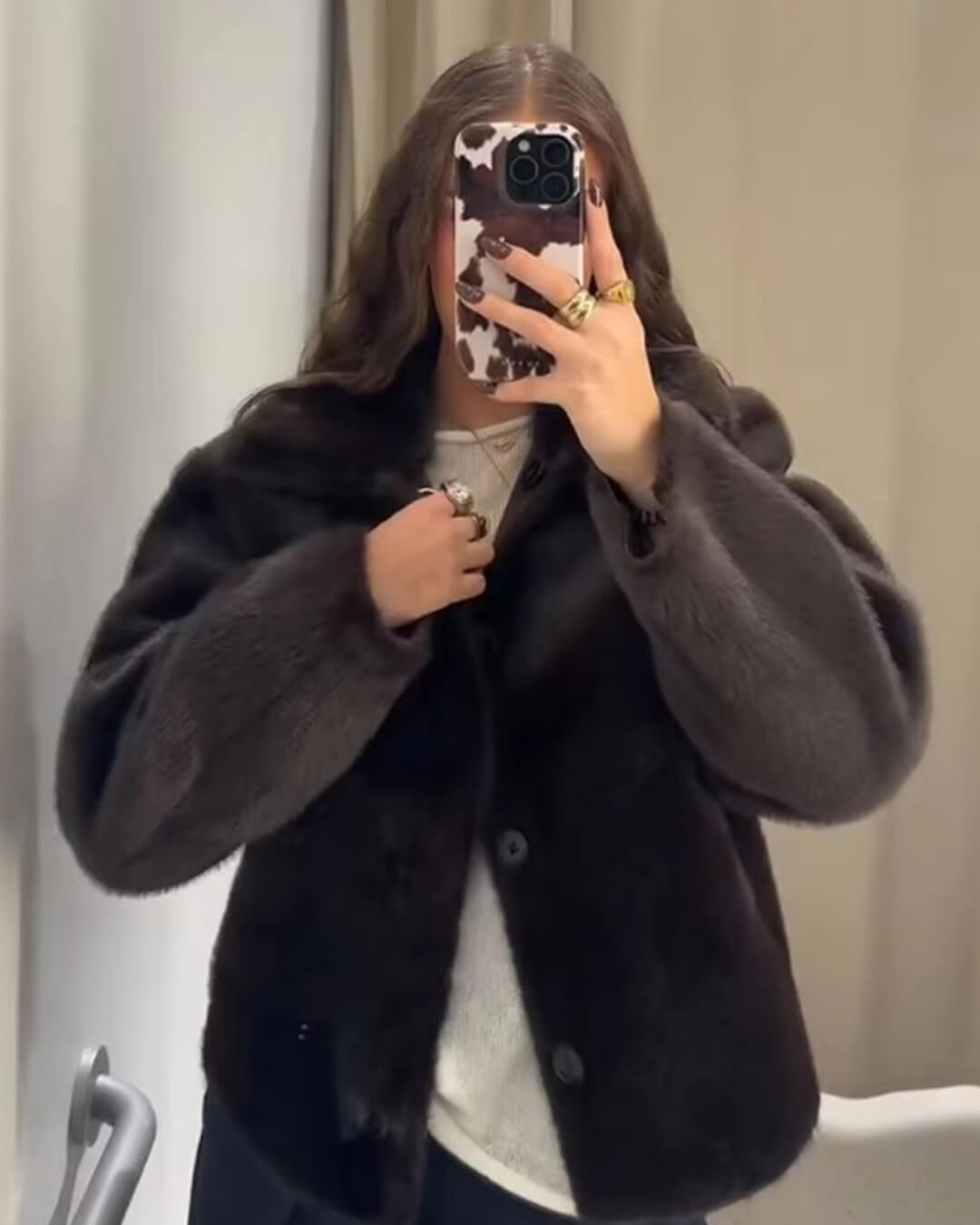 Joana wendbare Lederjacke mit Kunstfell