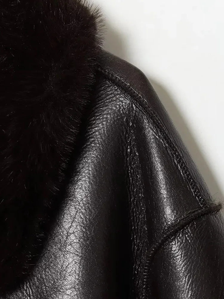 Joana wendbare Lederjacke mit Kunstfell