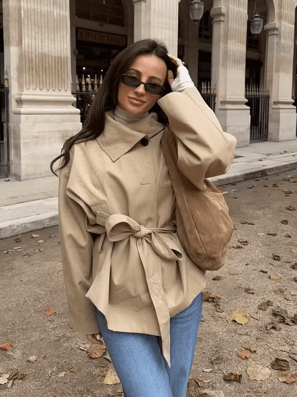 Julie Asymmetric Belted Trench Coat