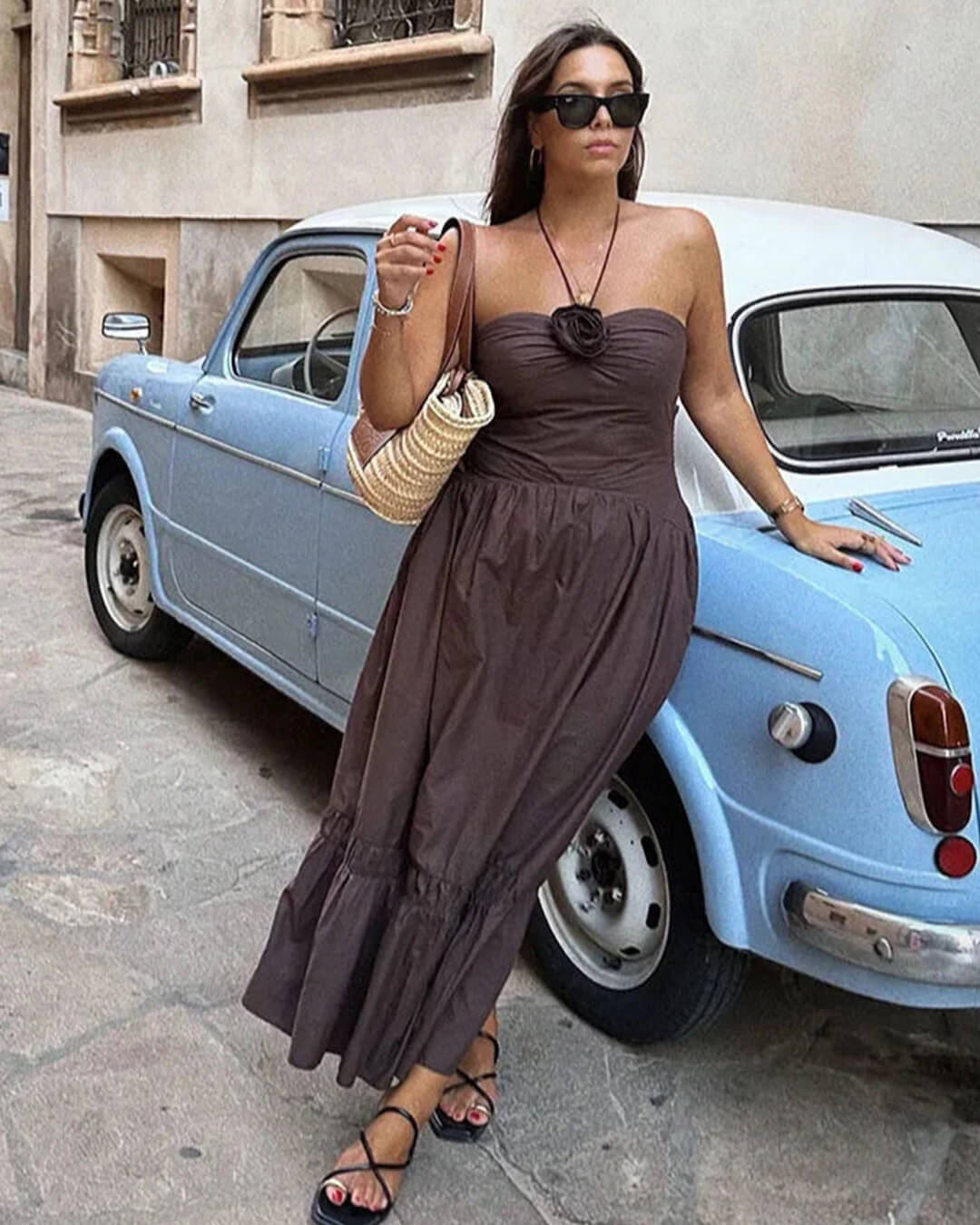Midi-Kleid Kate mit Neckholder und Blumenapplikation