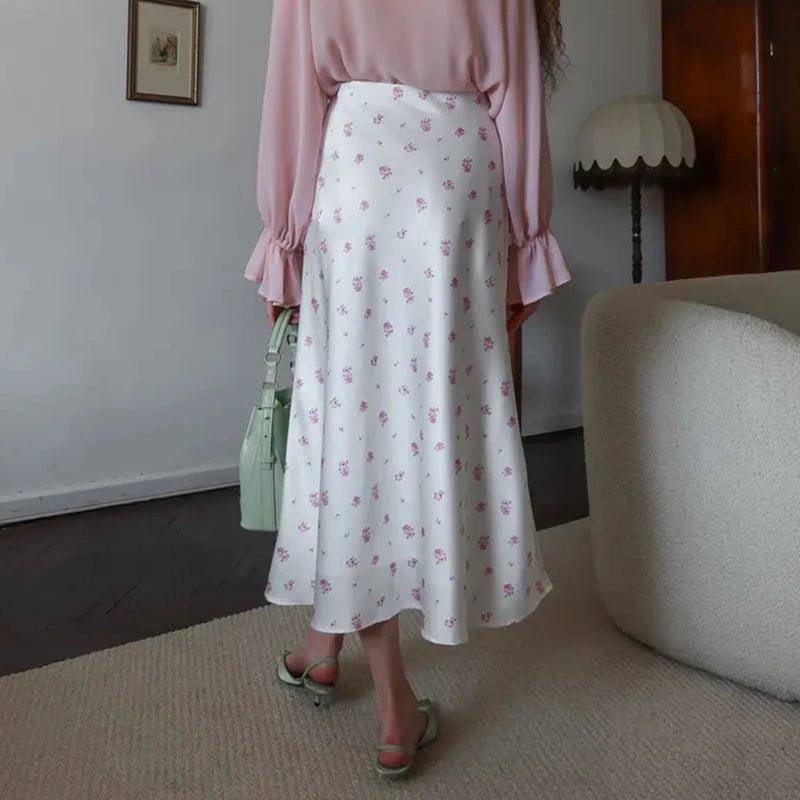 Kate Satin-Midirock mit Print und hoher Taille