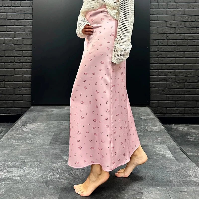 Kate Satin-Midirock mit Print und hoher Taille