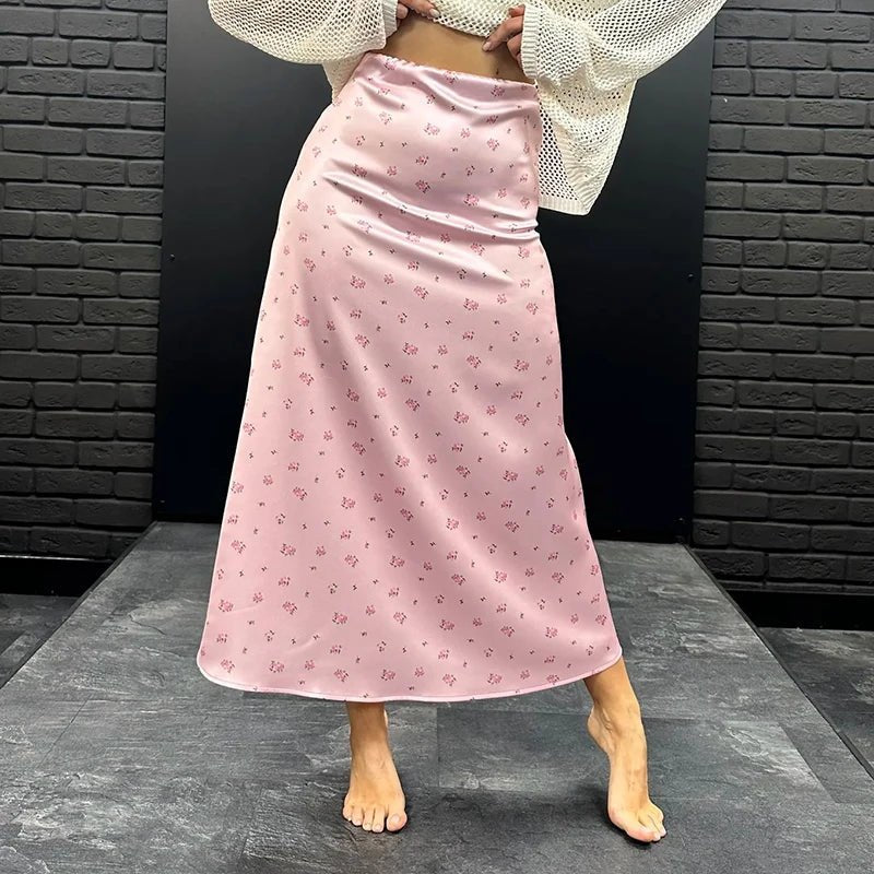 Kate Satin-Midirock mit Print und hoher Taille