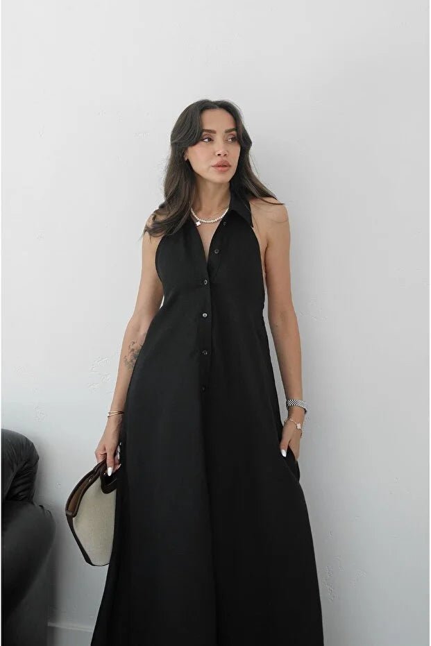 Kaya Elegantes Neckholder-Maxikleid