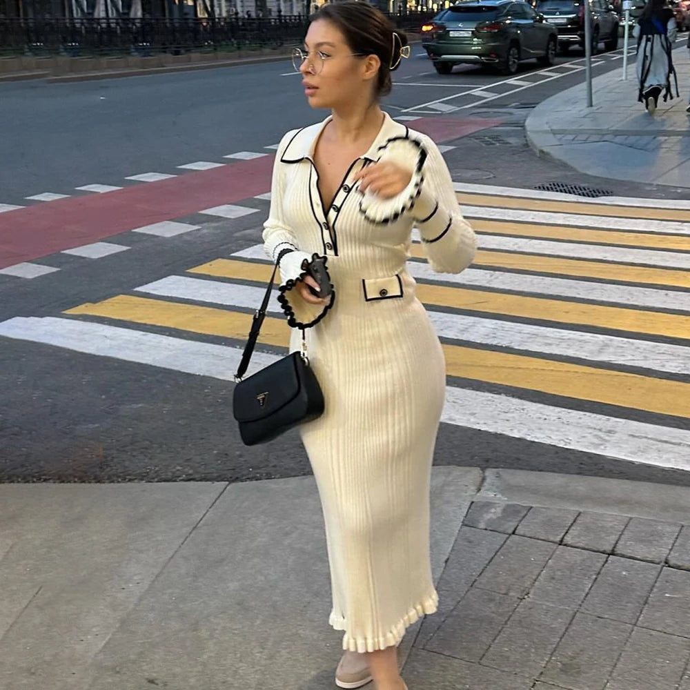 Emmeline Strick-Midikleid mit Polokragen
