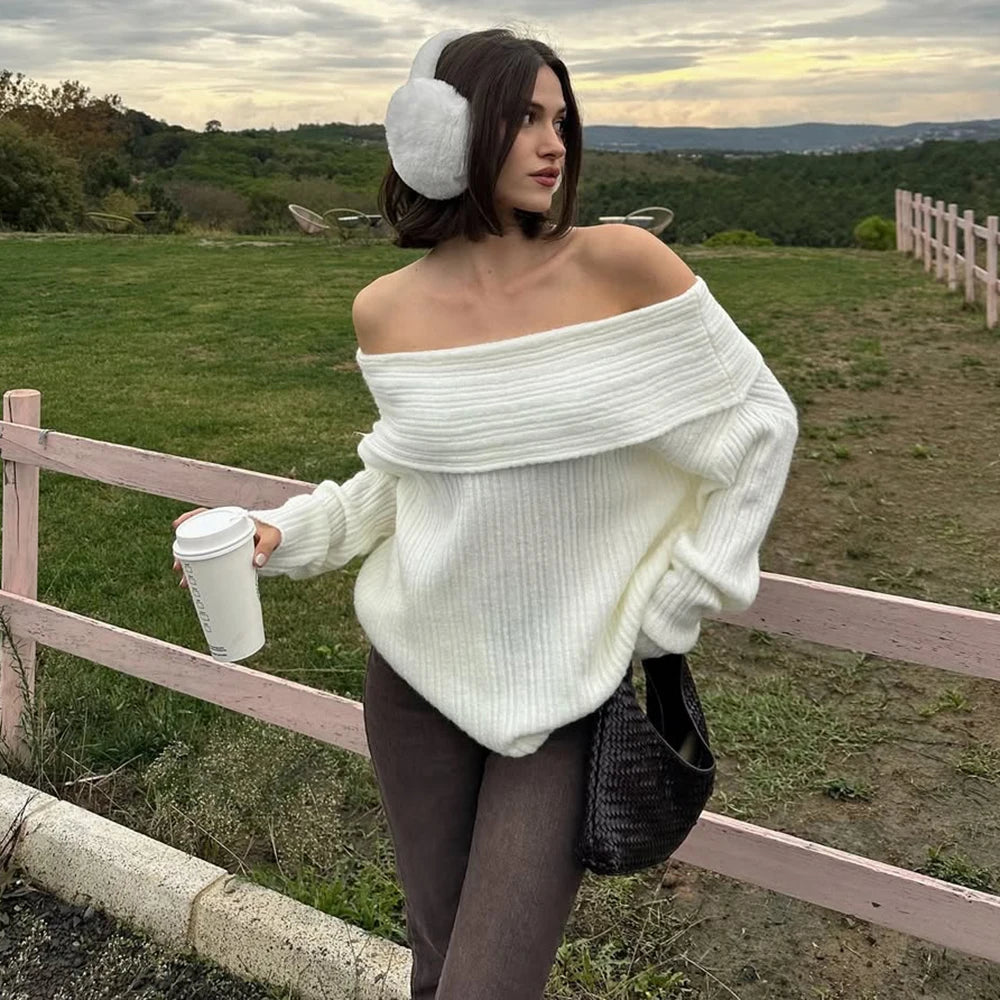 Lina Off-Shoulder-Pullover in Rippstrick