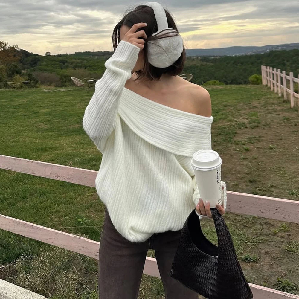 Lina Off-Shoulder-Pullover in Rippstrick