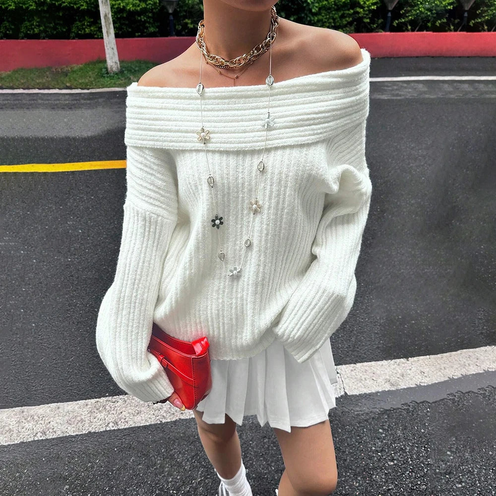 Lina Off-Shoulder-Pullover in Rippstrick