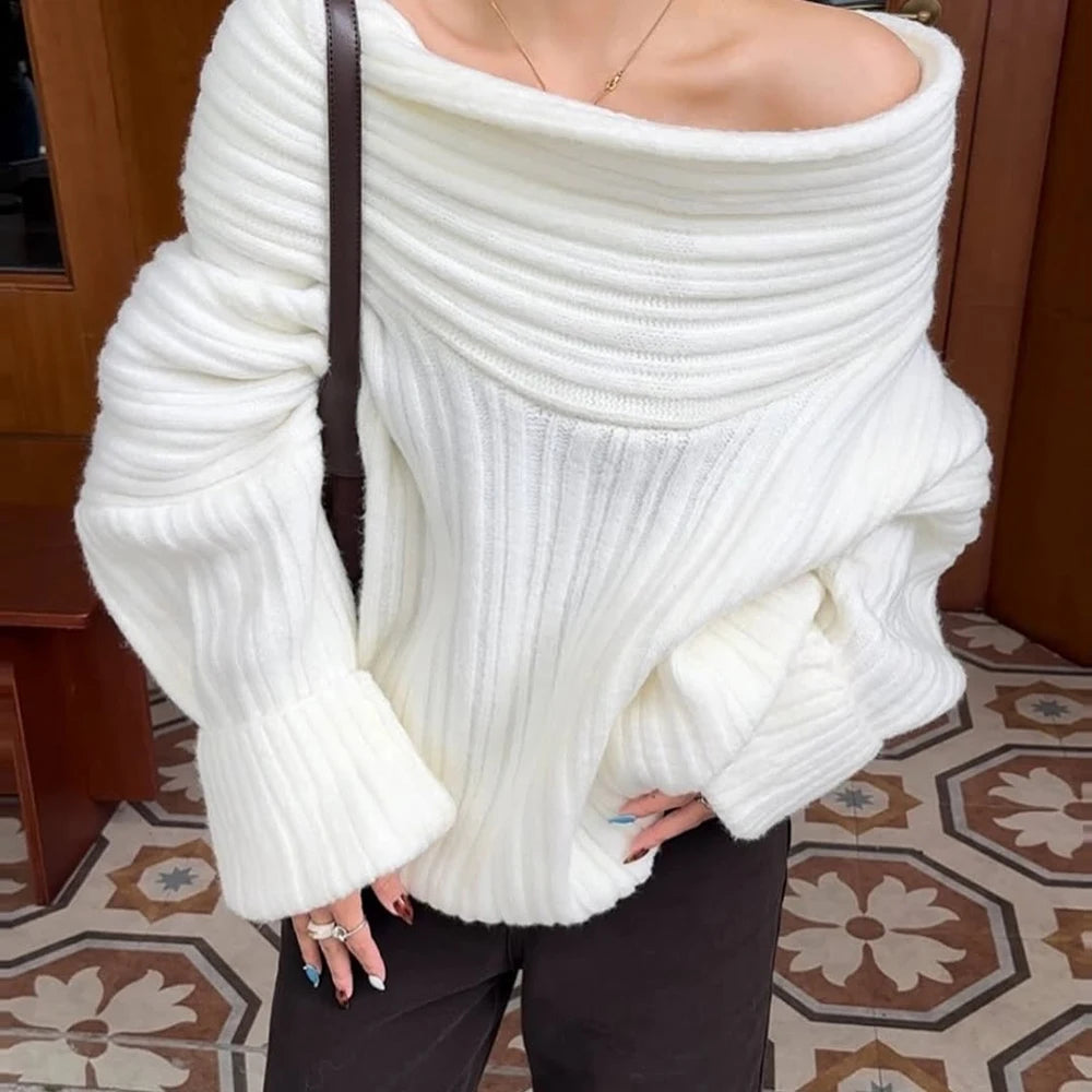 Lina Off-Shoulder-Pullover in Rippstrick