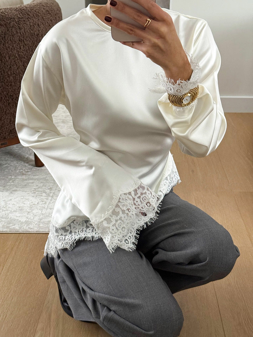 Bettina Satin-Top mit Spitzenbesatz