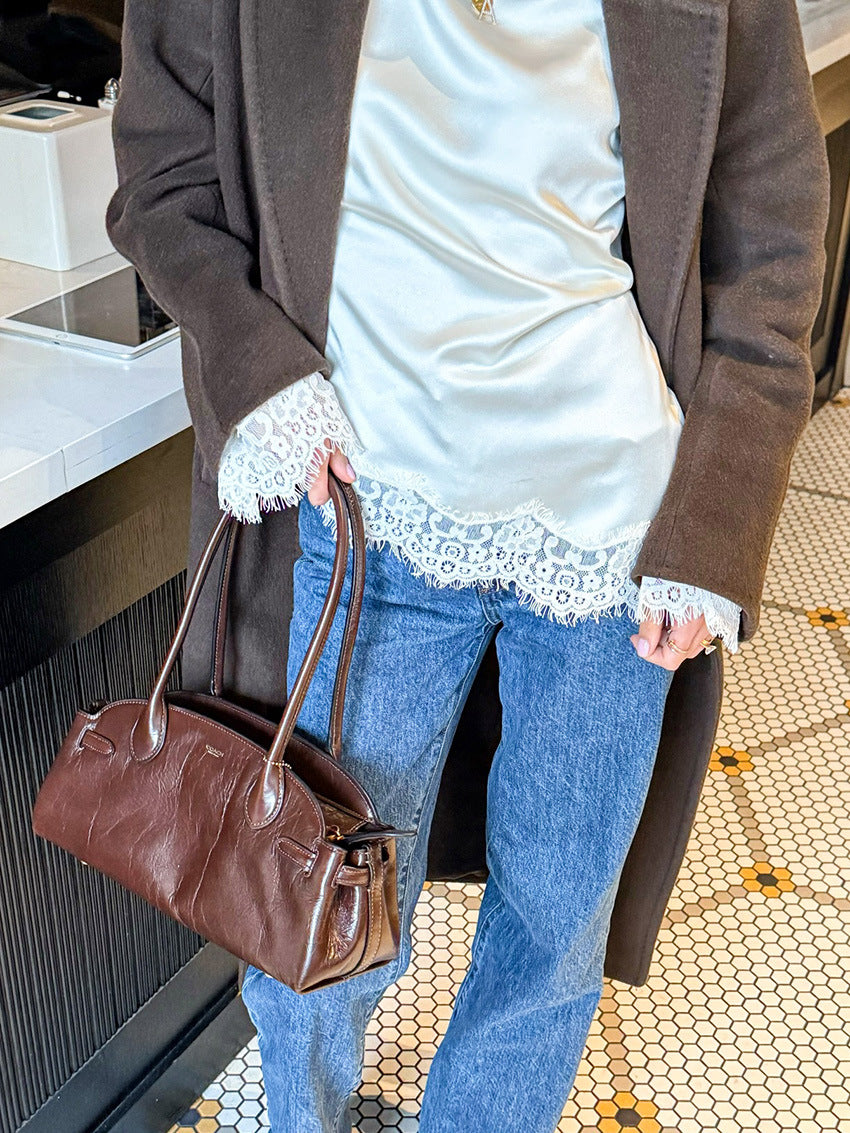 Bettina Satin-Top mit Spitzenbesatz
