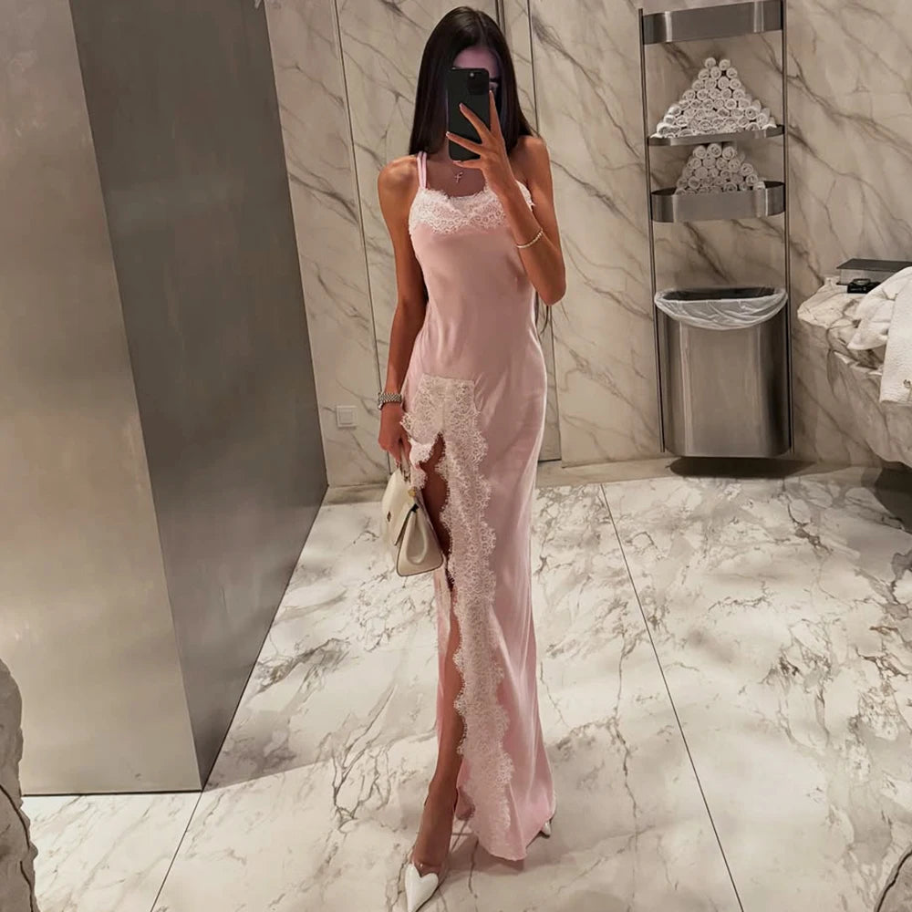 Ärmelloses Spitzenmaxikleid