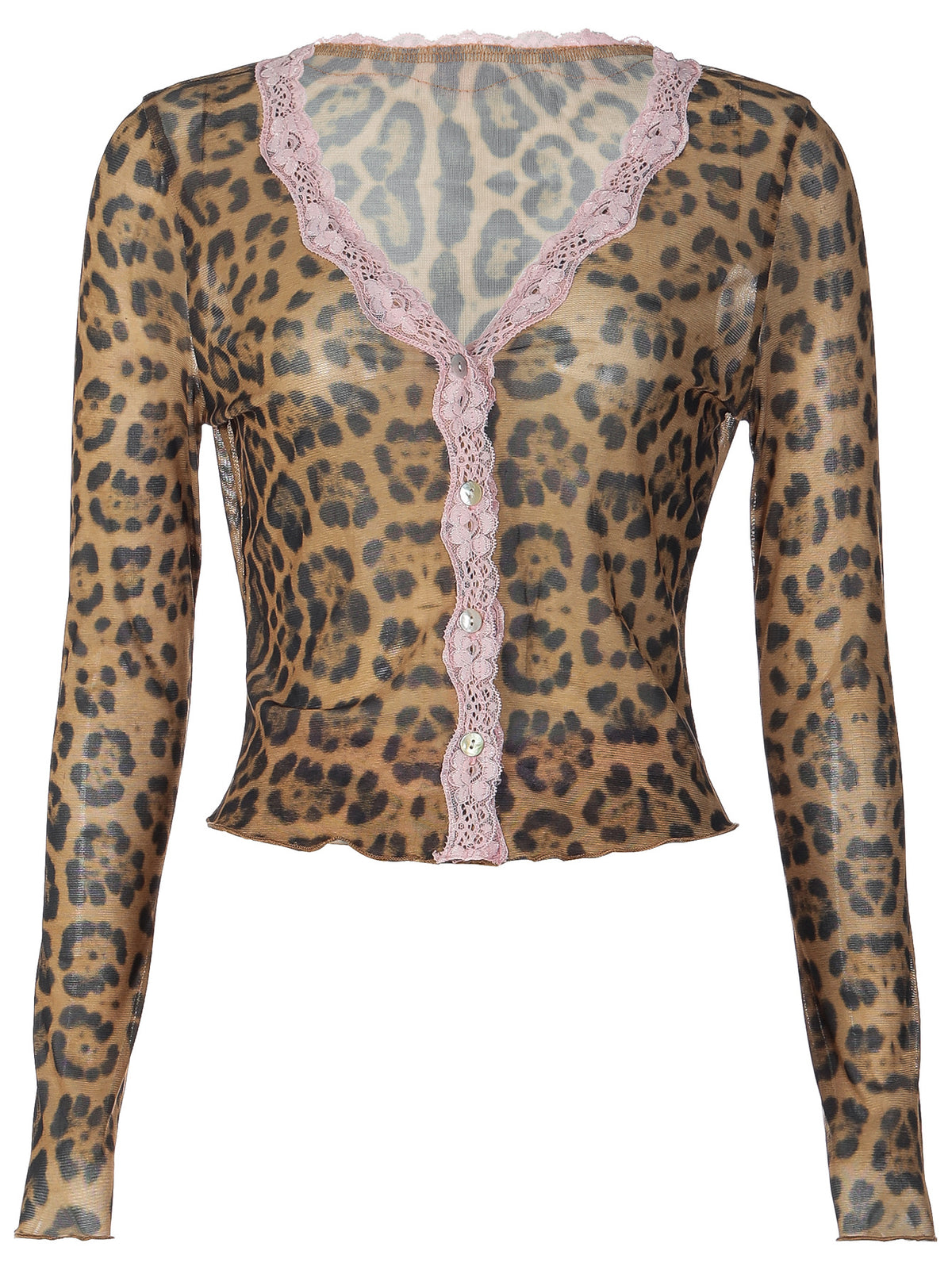 Jolene Cardigan-Top mit Leopardenmuster und Spitzenbesatz