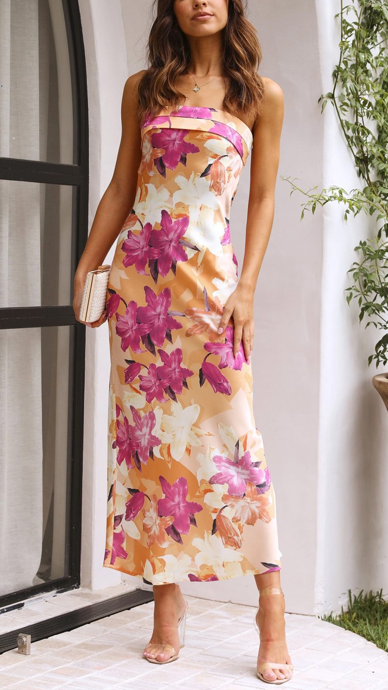 Laura trägerloses Maxikleid mit Blumenmuster