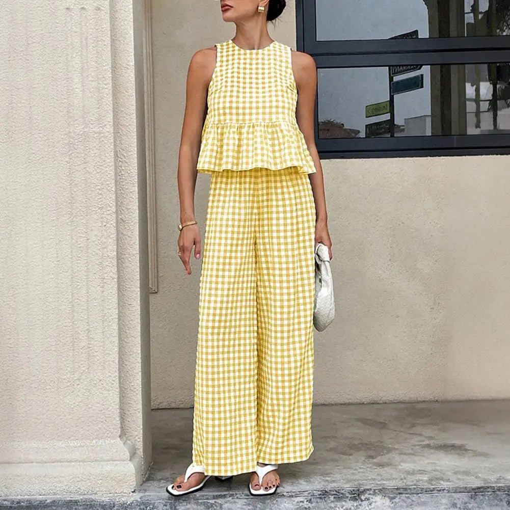 Leanne Plaid Ruffle Two-Piece Set