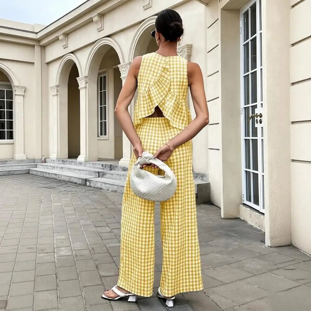 Leanne Plaid Ruffle Two-Piece Set