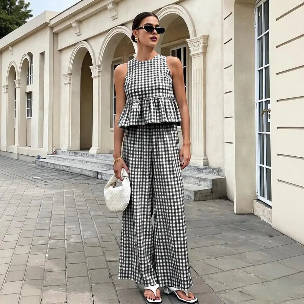 Leanne Plaid Ruffle Two-Piece Set
