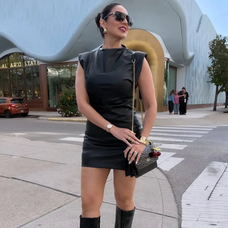 Vita Ärmelloses Minikleid in Lederoptik