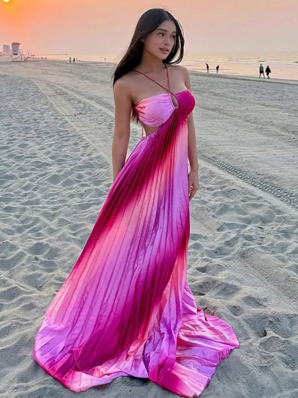Lena strukturiertes plissiertes Maxikleid mit Ombré-Effekt