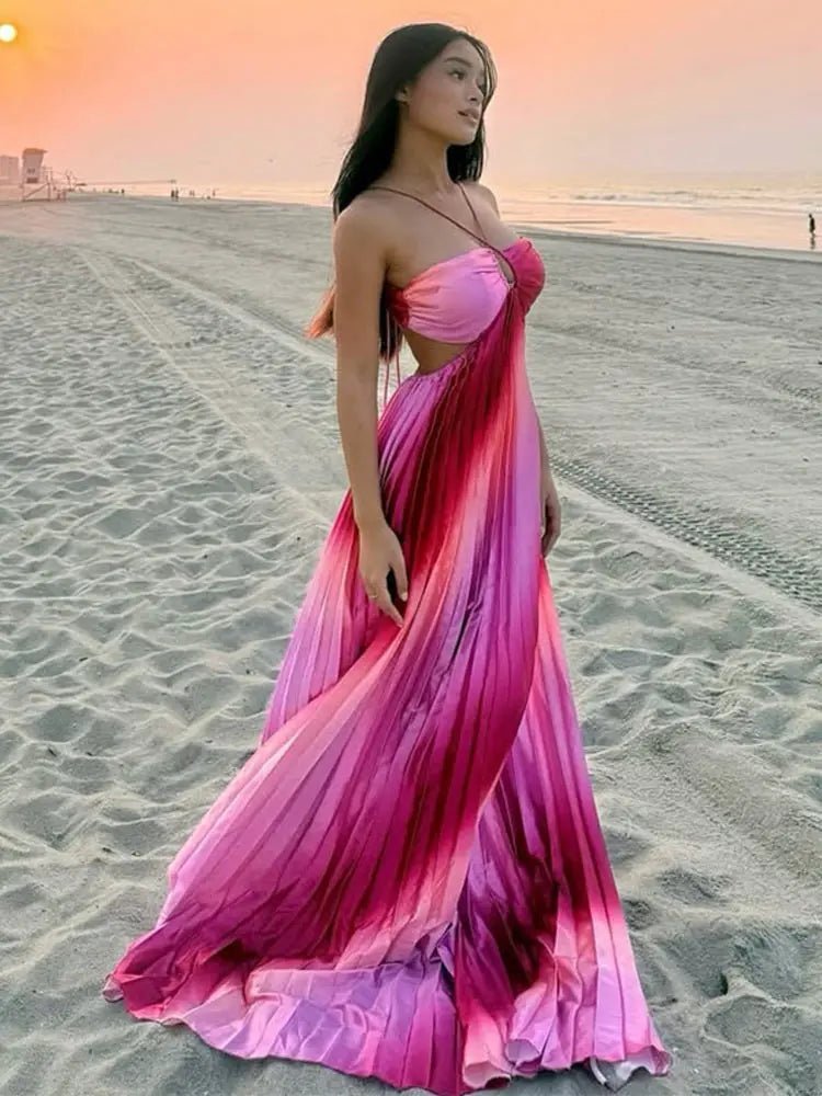 Lena strukturiertes plissiertes Maxikleid mit Ombré-Effekt